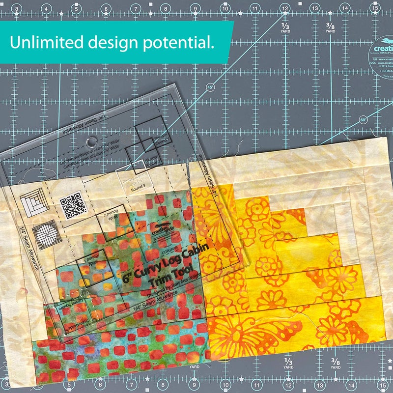 Creative Grids Curvy Log Cabin Trim Tool Quilt Ruler â€“ CGRJAW6 â€“ Made in USA, 6-1/2in x 6-1/2in, Non-Slip Grip Acrylic Quilting, Sewing, Crafting, Patchwork Ruler & Template - Image 5